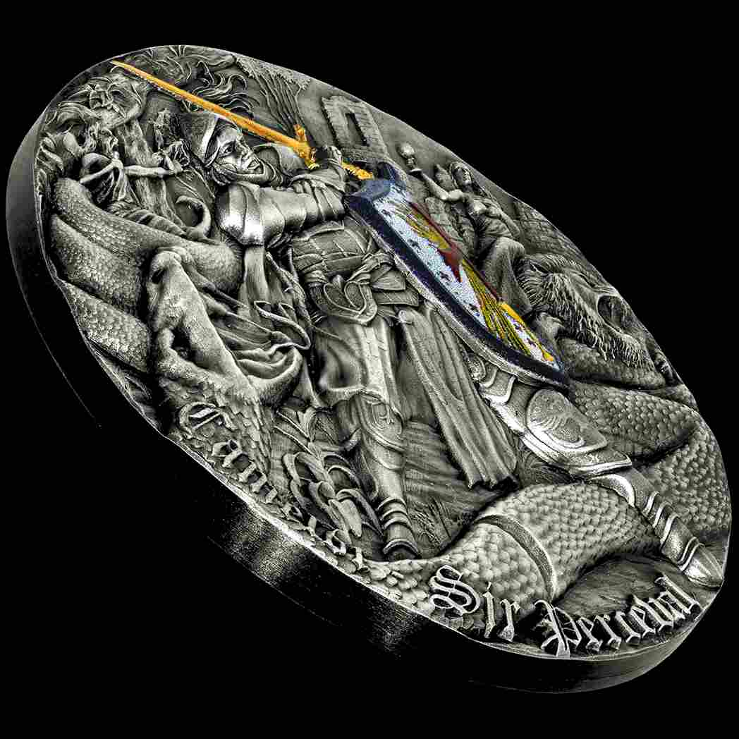 Srebrna Moneta Camelot: Sir Perceval 2 uncje srebra 2023 High Relief