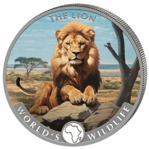 Srebrna moneta Congo World's Wildlife: Lion 1 uncja srebra 2025 Kolorowany