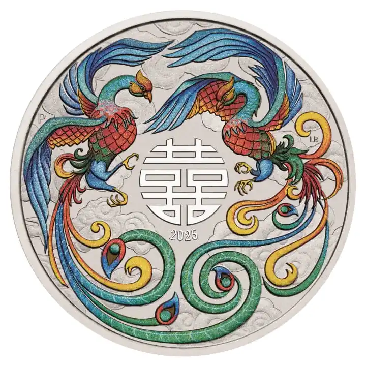Srebrna moneta Double Phoenix Chinese Myths and Legends 1 uncja srebra 2025 Vivid