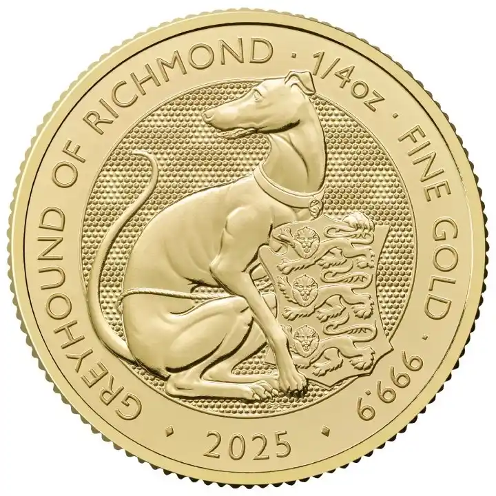 Złota moneta The Royal Tudor Beasts The Greyhound of Richmond 1/4 uncji Złota 2025