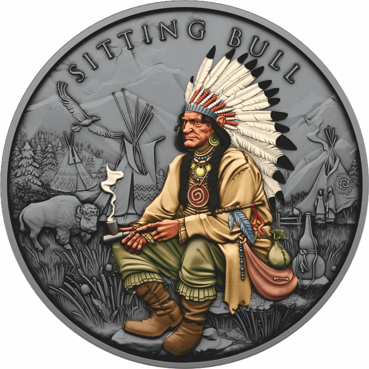 Srebrna moneta Sitting Bull Legendary Warriors 1 uncja srebra Antique Color
