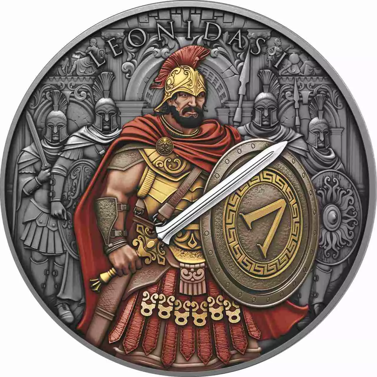 Srebrna moneta Leonidas Legendary Warriors 1 uncja srebra Antique Color