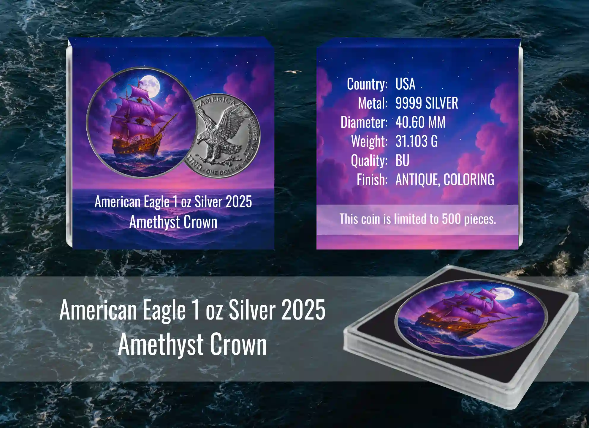 Amerykański Orzeł 1 uncja srebra 2025 Amethyst Crown - obrazek 2