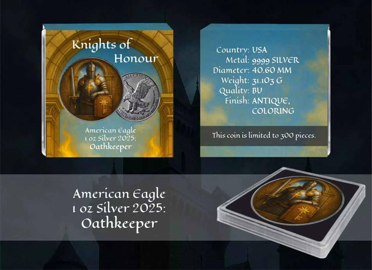 Srebrna moneta Amerykański Orzeł 1 uncja srebra 2025 Knights of Honour Oathkeeper - obrazek 3