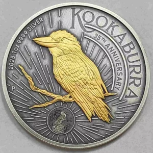 Srebrna moneta Kookaburra 1 uncja srebra 2025 Antique Gold