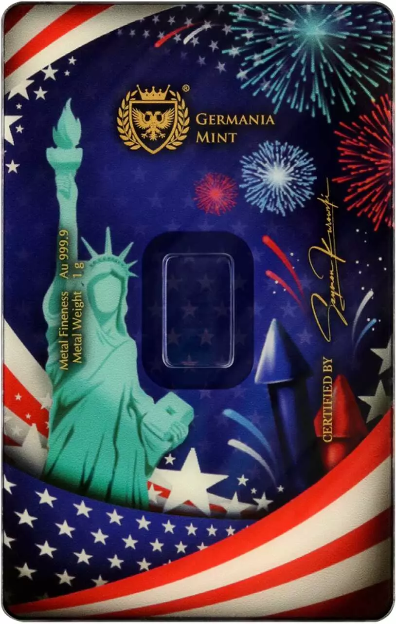 Złota Sztabka Germania Mint Gold Minted Bar 1 g 4th of July - obrazek 2