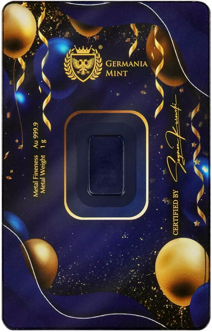 Złota Sztabka Germania Mint Gold Minted Bar 1 g Happy Birthday - obrazek 2