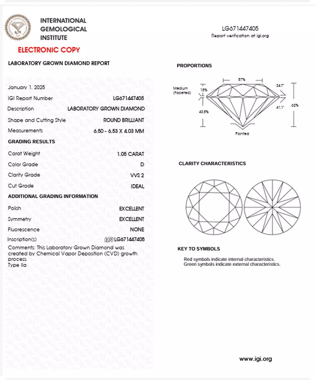 Diament laboratoryjny 1.05 Ct | D | VVS2 - obrazek 3