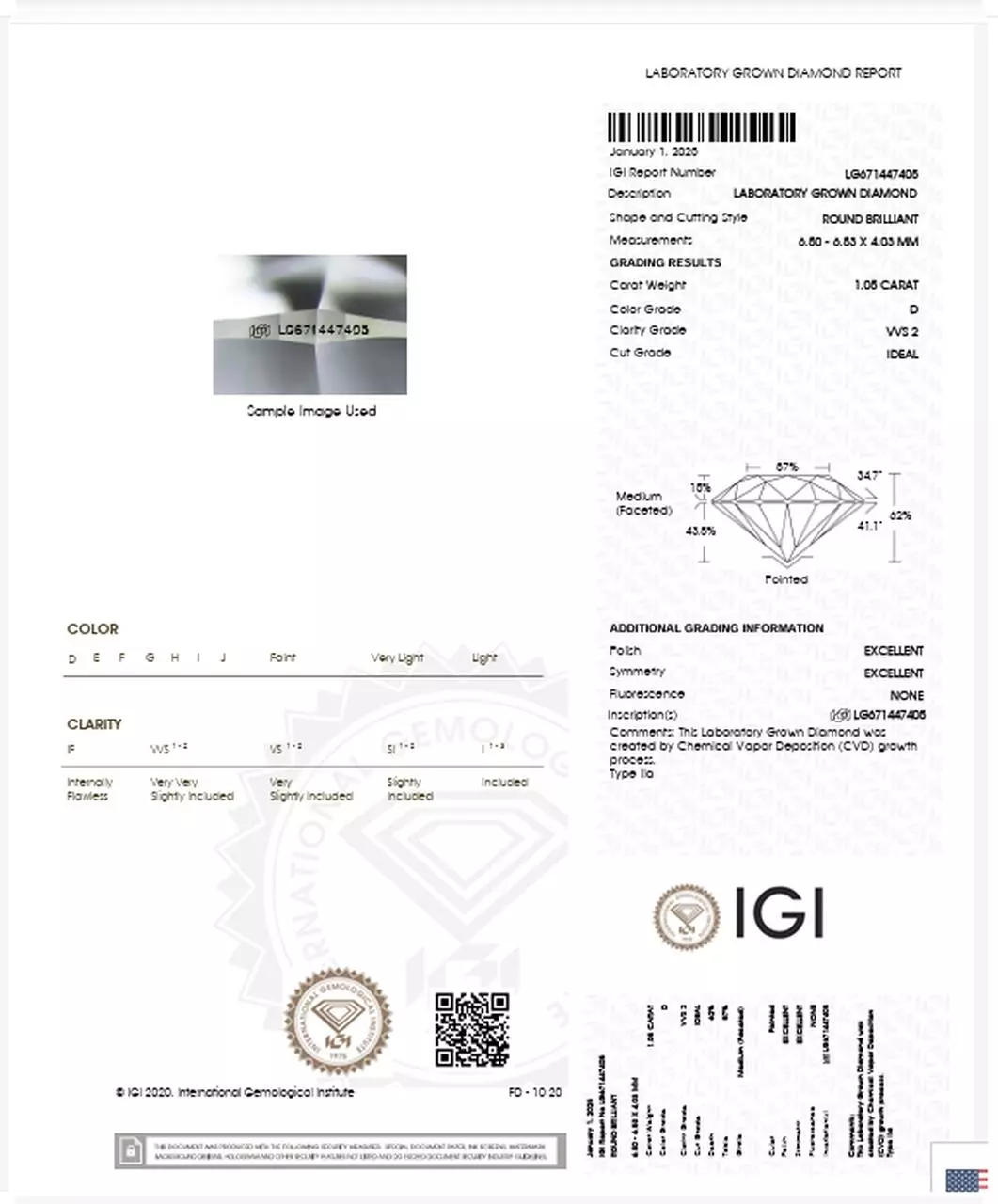 Diament laboratoryjny 1.05 Ct | D | VVS2 - obrazek 2