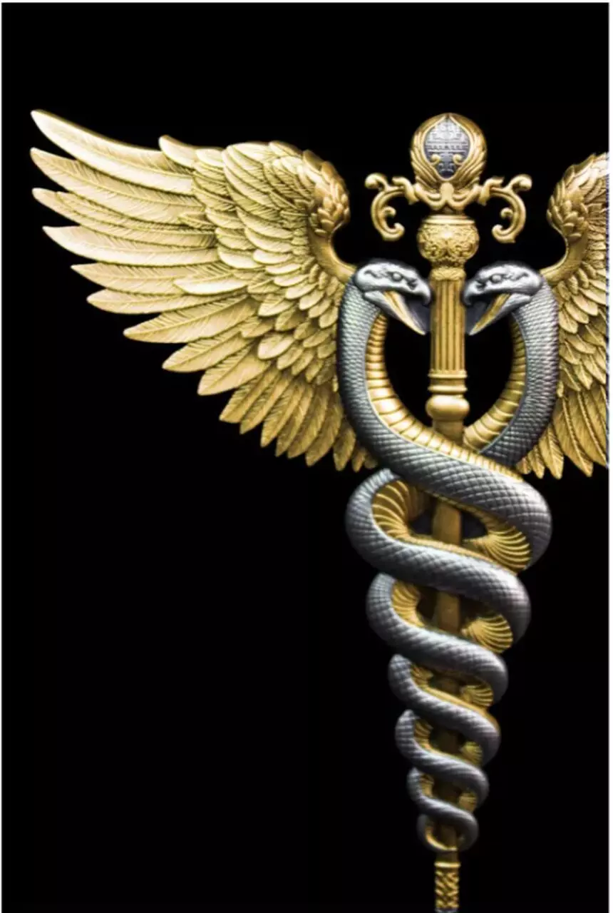 Srebrny numizmat Winged Staff The Divine Weapons 2 uncje srebra Gilded - obrazek 2