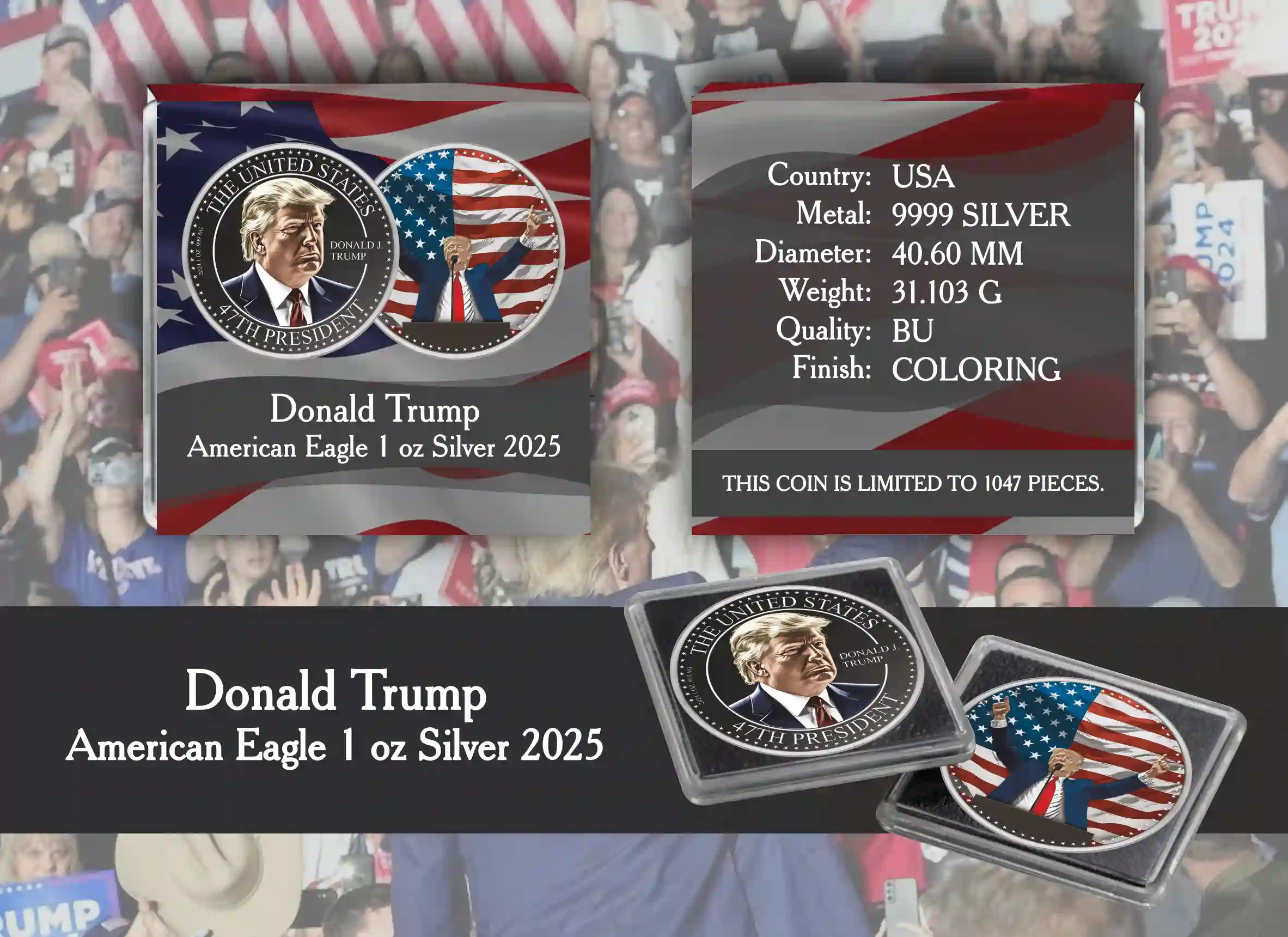 Amerykański Orzeł 1 uncja srebra Donald Trump 47. Prezydent USA - obrazek 3