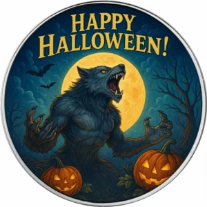 Srebrna moneta Amerykański Orzeł 1 uncja srebra 2025 Happy Halloween: Werewolf in Full Moon