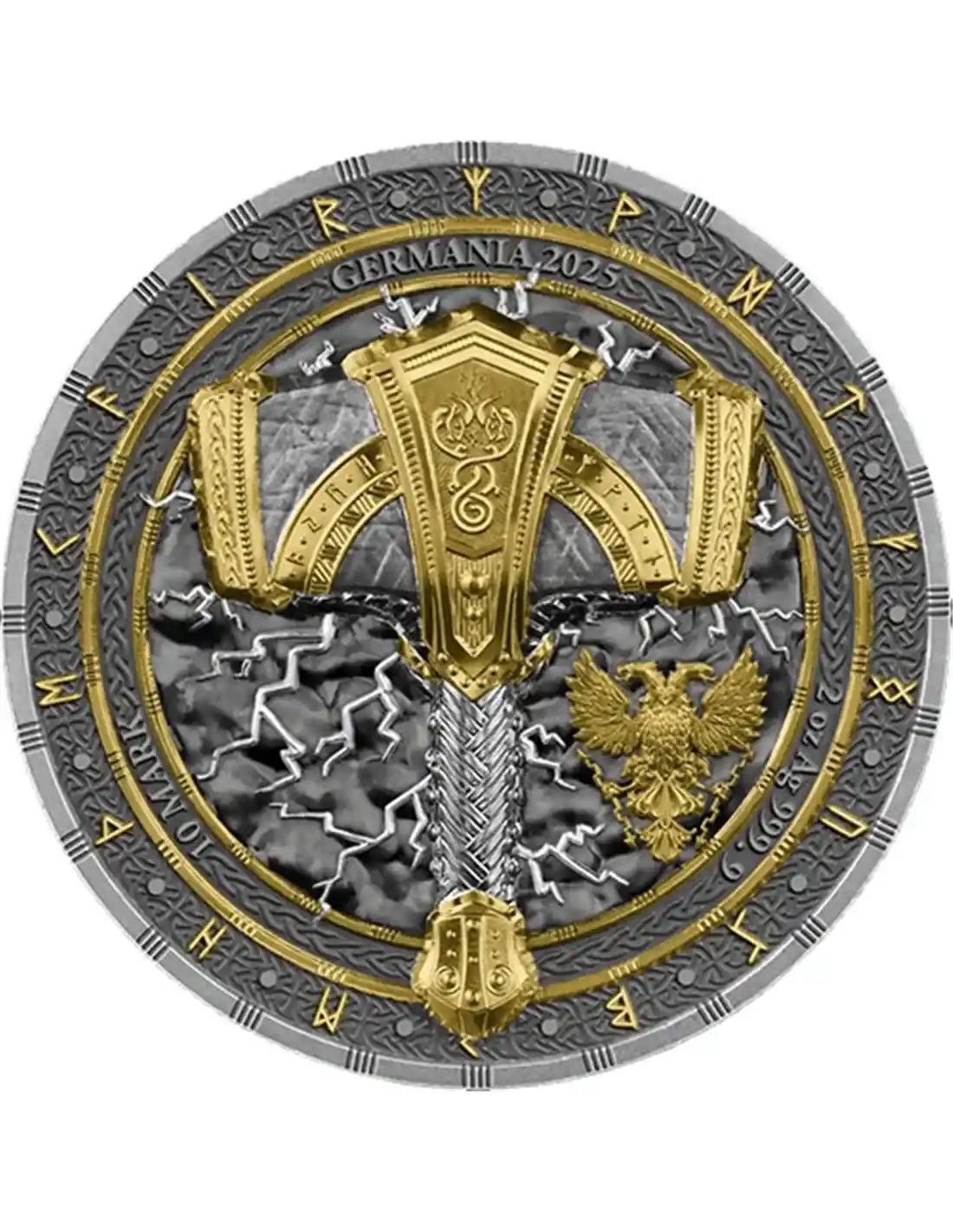 Srebrna Moneta Mjölnir Artefacts 2 uncje srebra 2025 Ultra High Relief