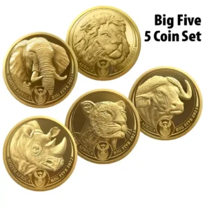 Zestaw 5 Złotych Monet Big Five II – RPA 5 x 1 uncja Złota (Słoń, Lew, Nosorożec, Lampart, Bawół)