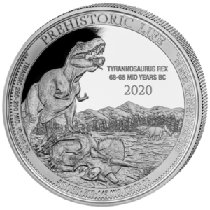 Srebrna moneta T-Rex Prehistoric Life 1 uncja srebra 2020