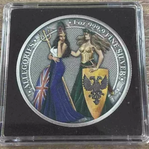 Srebrna moneta Britannia and Germania Allegories 1 uncja Srebra 2019 Antique Finish and Color