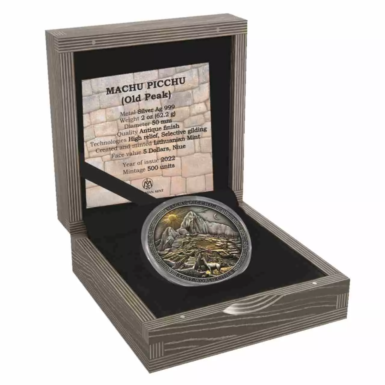 Srebrna moneta Machu Picchu Lost World Cities 2 uncje Srebra 2022 - obrazek 3
