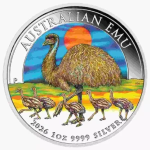 Srebrna moneta Australijski Emu 1 uncja srebra 2026 Kolorowany