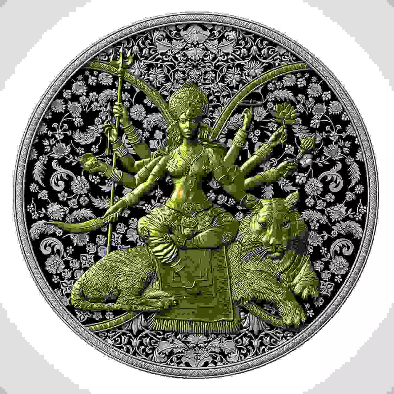 Srebrna moneta Durga Cameroon 1 uncja srebra 2026 Dark Ruthenium Gilded