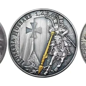 Zestaw 3 medali Husaria 1 uncja srebra Antique Gold edycje II, III i IV