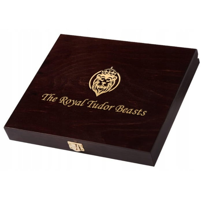 Drewniana Kaseta na 10 monet 2 oz z serii Royal Tudor Beasts