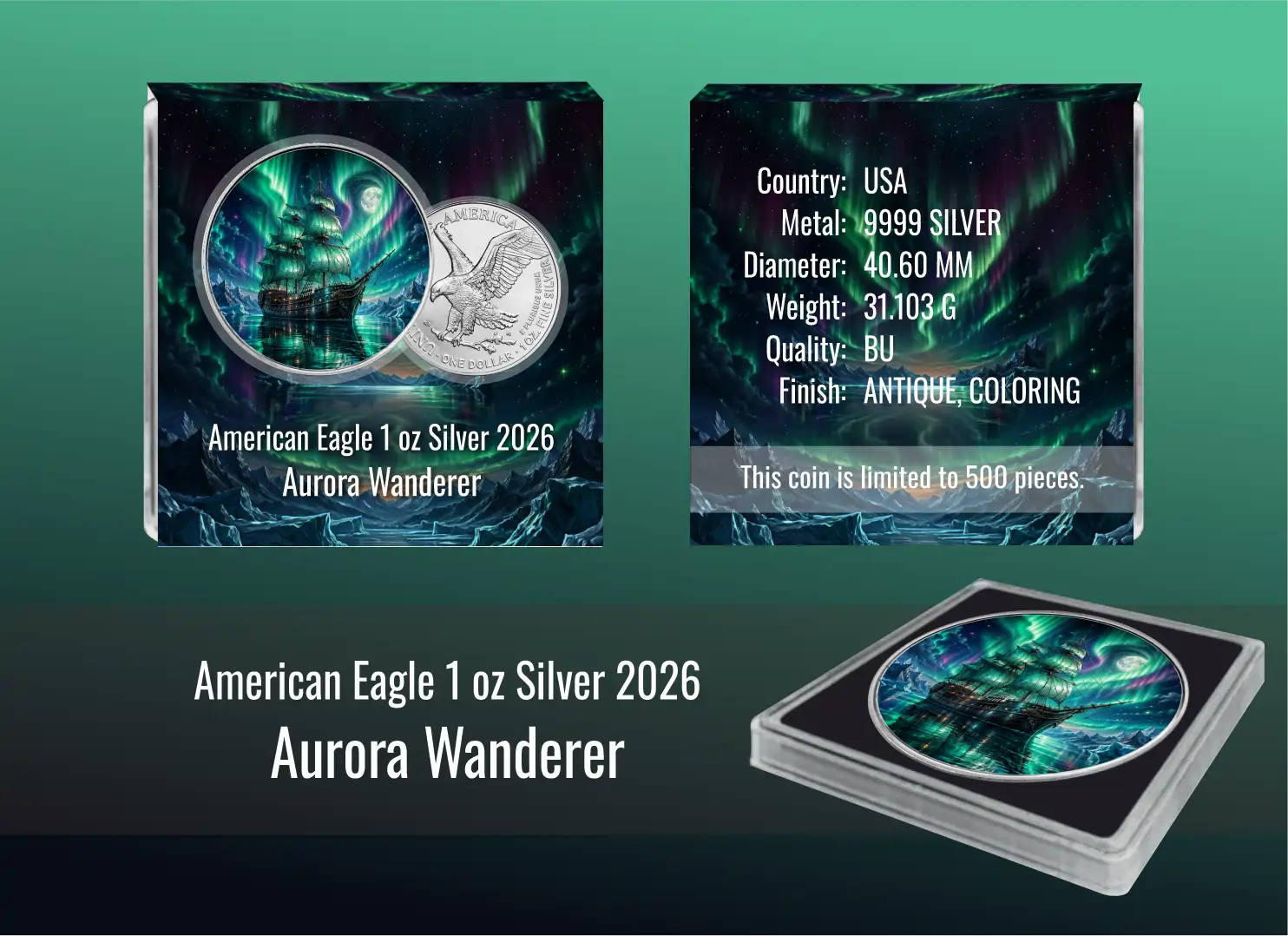 Srebrna moneta Amerykański Orzeł 1 uncja srebra 2026 Aurora Wanderer - obrazek 2