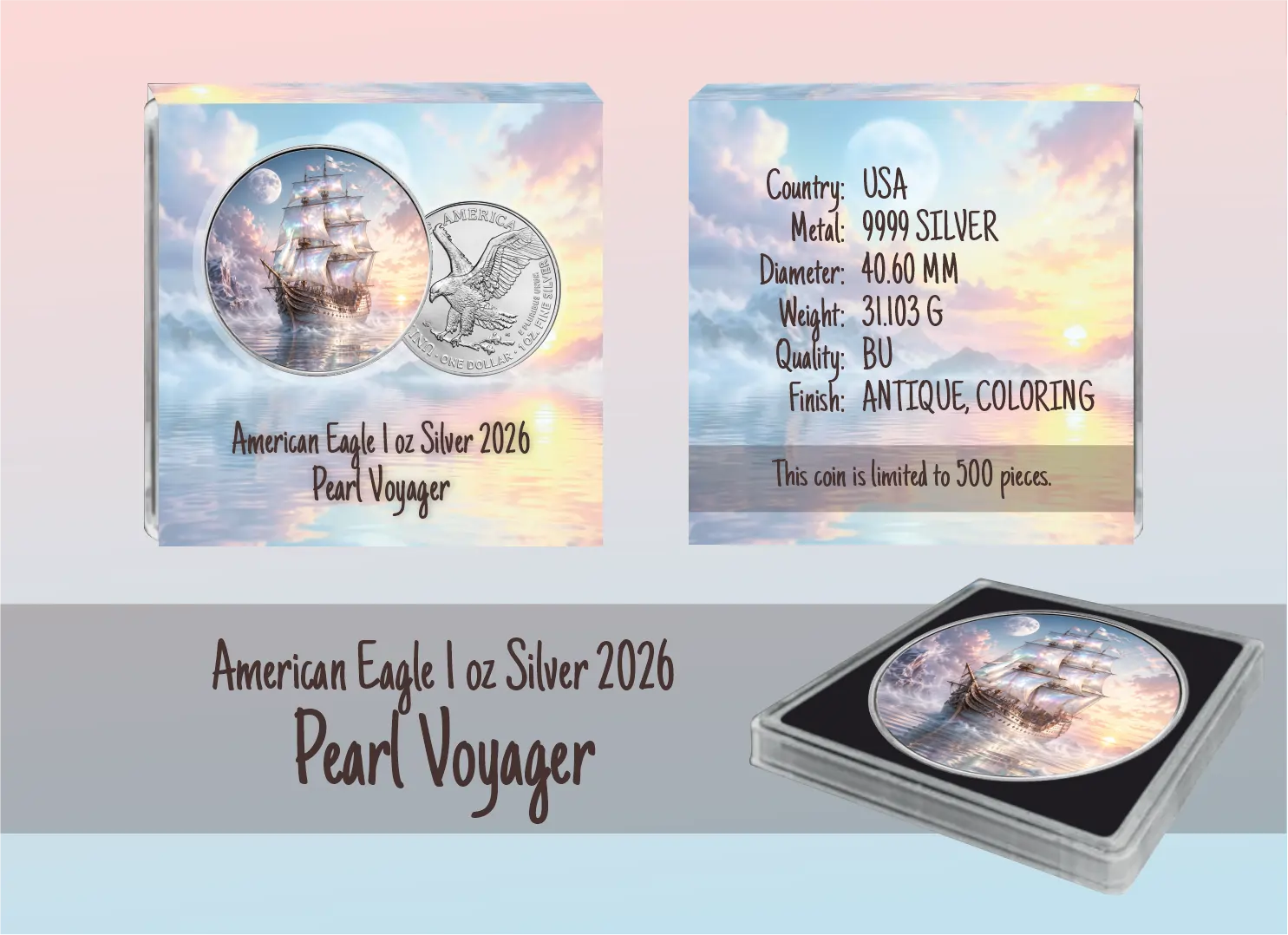 Srebrna moneta Amerykański Orzeł 1 uncja srebra 2026 Pearl Voyager - obrazek 2