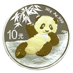 Srebrna moneta Chińska Panda 30 g srebra 2020 Pozłacana