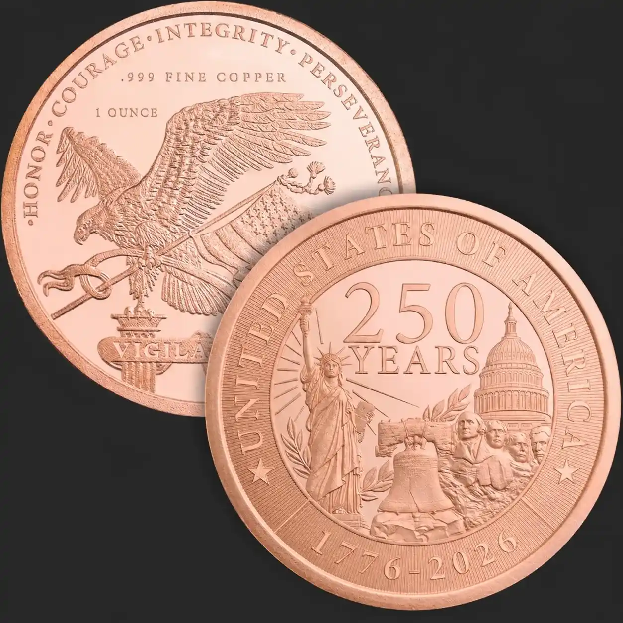 Miedziany medal U.S. 250th Anniversary 1 uncja miedzi - obrazek 3
