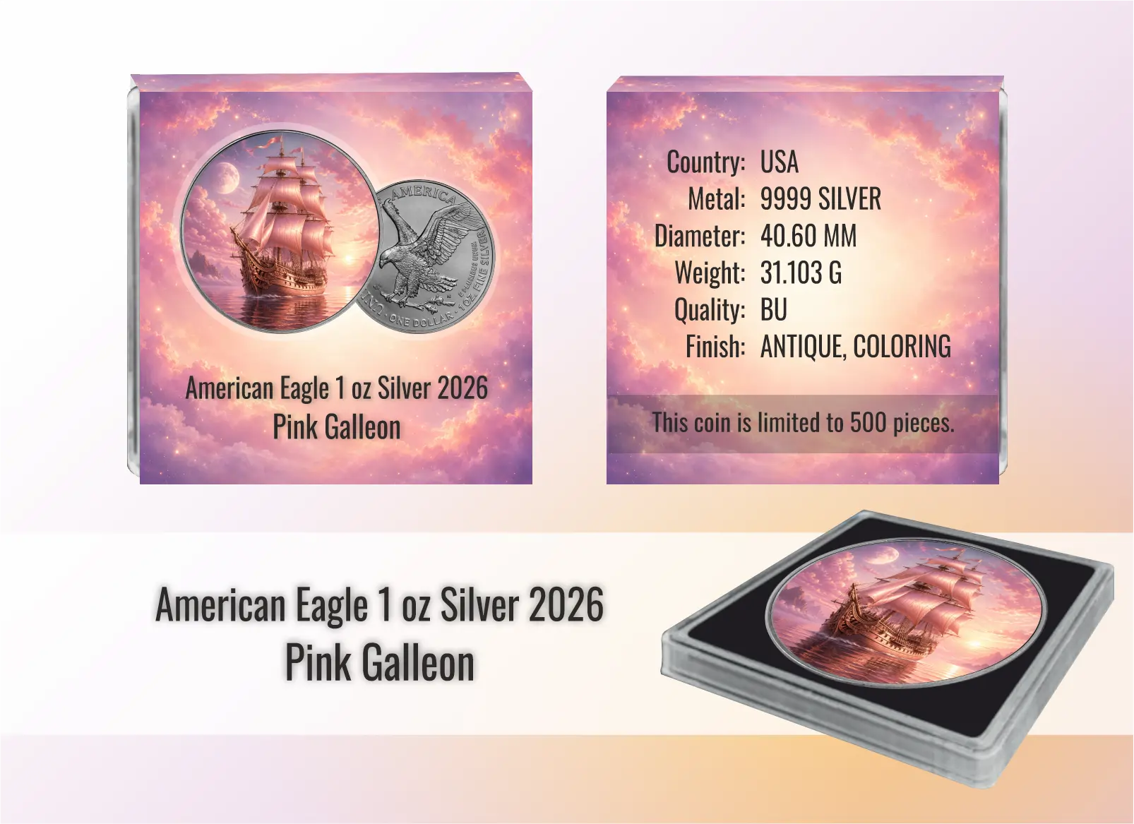 Amerykański Orzeł 1 uncja srebra 2026 Pink Galleon