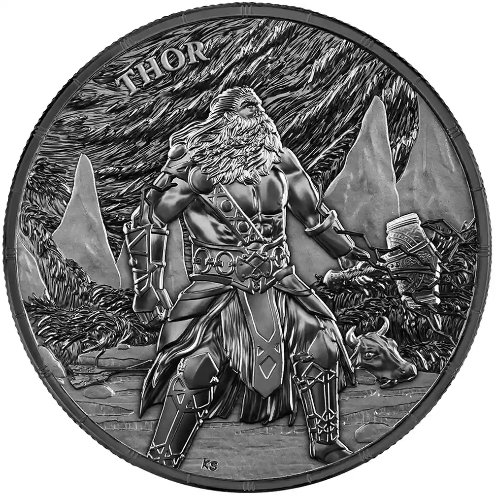 Srebrna moneta Ragnarök Thor 1 uncja srebra 2026 Black Silver BU