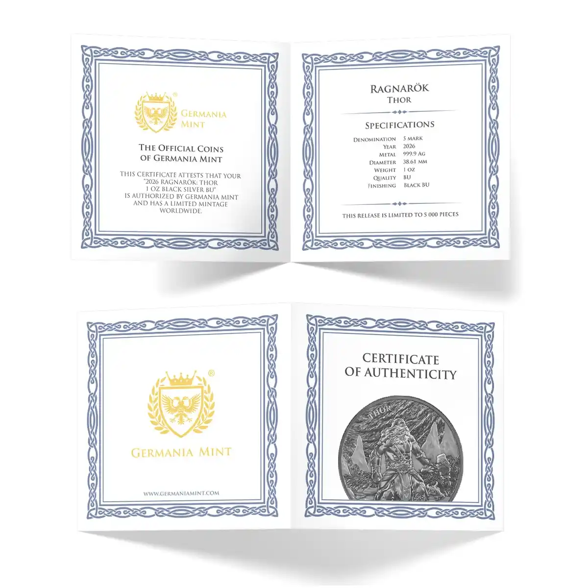 Srebrna moneta Ragnarök Thor 1 uncja srebra 2026 Black Silver BU - obrazek 3