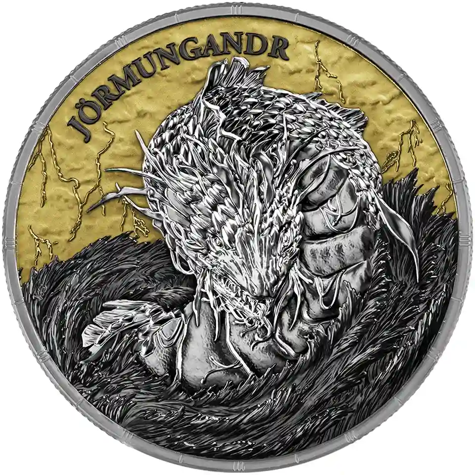 Srebrna moneta Ragnarök Thor & Jörmungandr Geminus 2 × 1 uncja srebra 2026 - obrazek 3