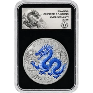Srebrna moneta Rwanda Blue Dragon 1 uncja srebra 2026 Reverse Proof Kolorowana